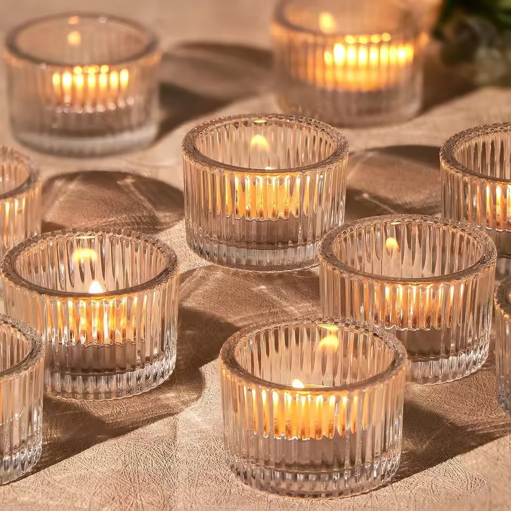 Ribbed Glass Tealight Candle Holder Set — Decorative Vase for Considered Styling — Lifestyle 3