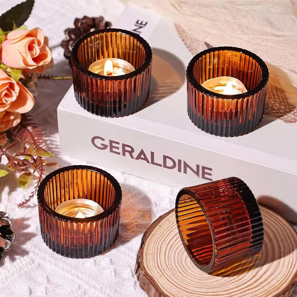 Ribbed Glass Tealight Candle Holder Set — Decorative Vase for Considered Styling — Detail