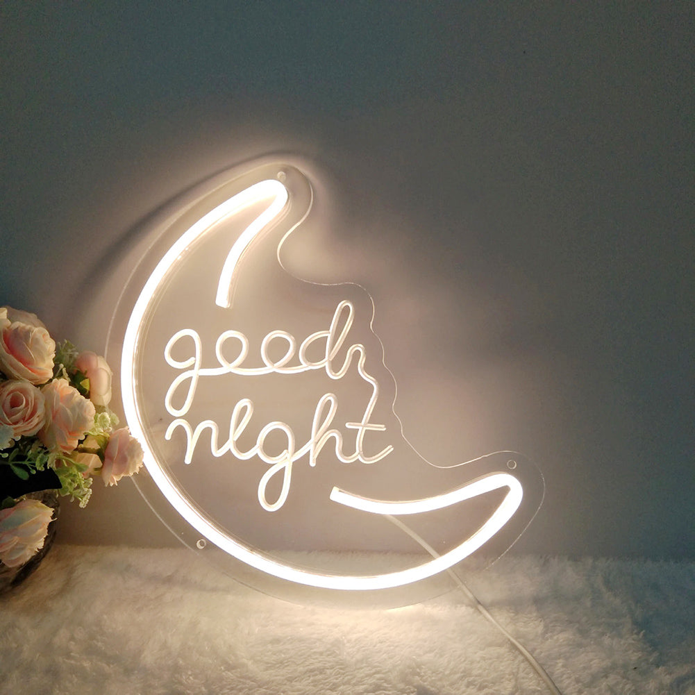 Good Night Neon Sign — Warm LED Mood Lighting for Bedside — Detail