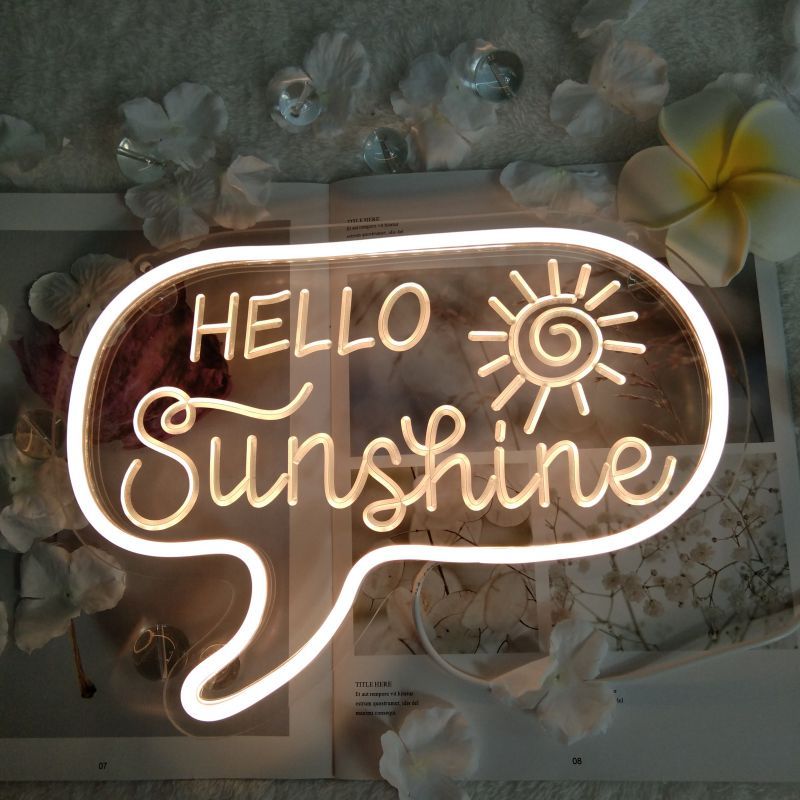 Hello Sunshine Neon Sign — Warm LED Mood Lighting for Bedside — Detail