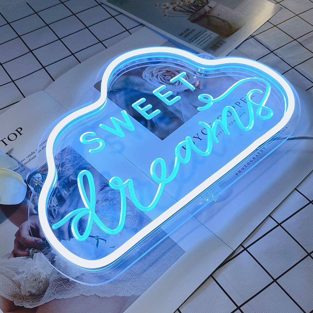 Sweet Dreams Cloud Neon Sign — Warm LED Mood Lighting for Bedside — Front view