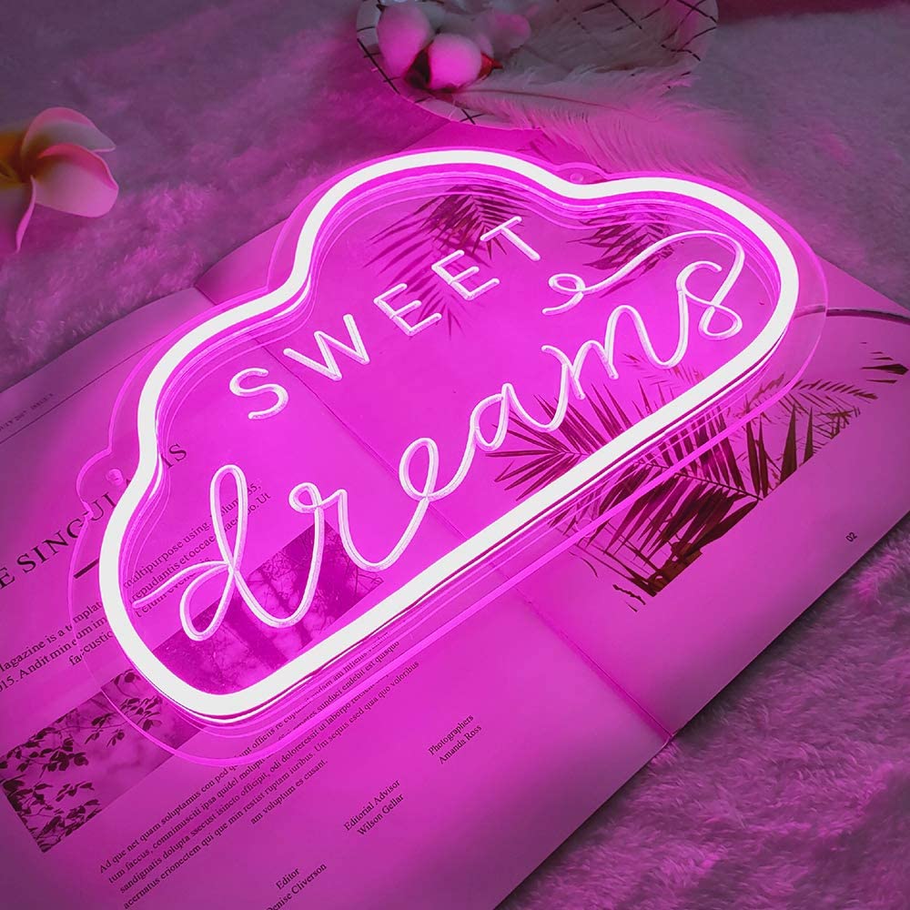 Sweet Dreams Cloud Neon Sign — Warm LED Mood Lighting for Bedside — Lifestyle 1