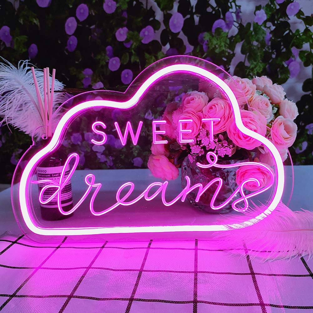 Sweet Dreams Cloud Neon Sign — Warm LED Mood Lighting for Bedside — Lifestyle 2