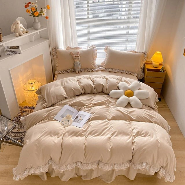 Ruffle-Lace Cotton Bedding Set — Soft-Trim Cover for Layered Beds — Lifestyle 7