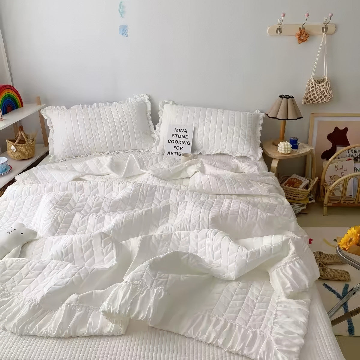 Ruffle Summer Quilt Set — Soft Layered Throw for Couch and Bed — Lifestyle 3