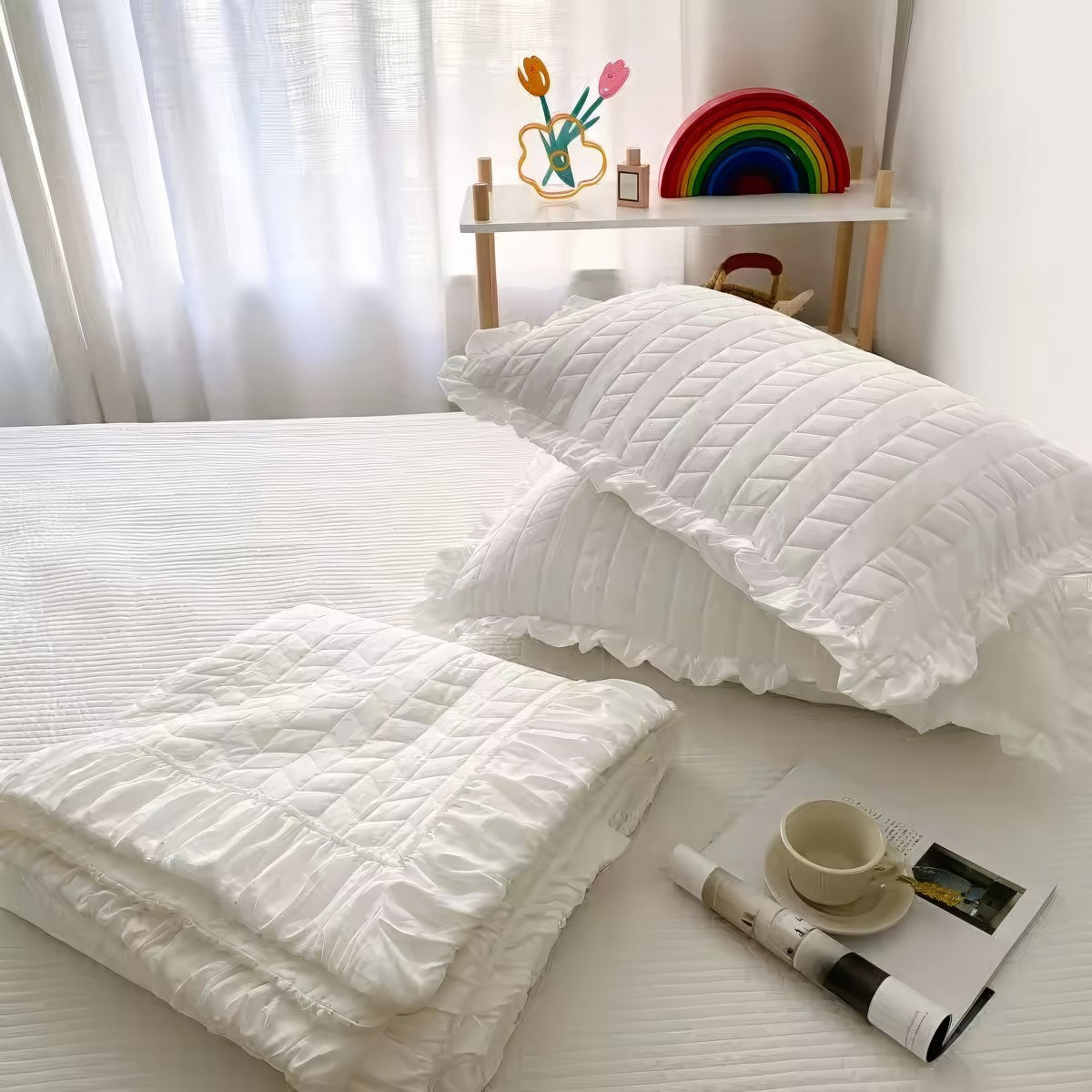Ruffle Summer Quilt Set — Soft Layered Throw for Couch and Bed — Lifestyle 4