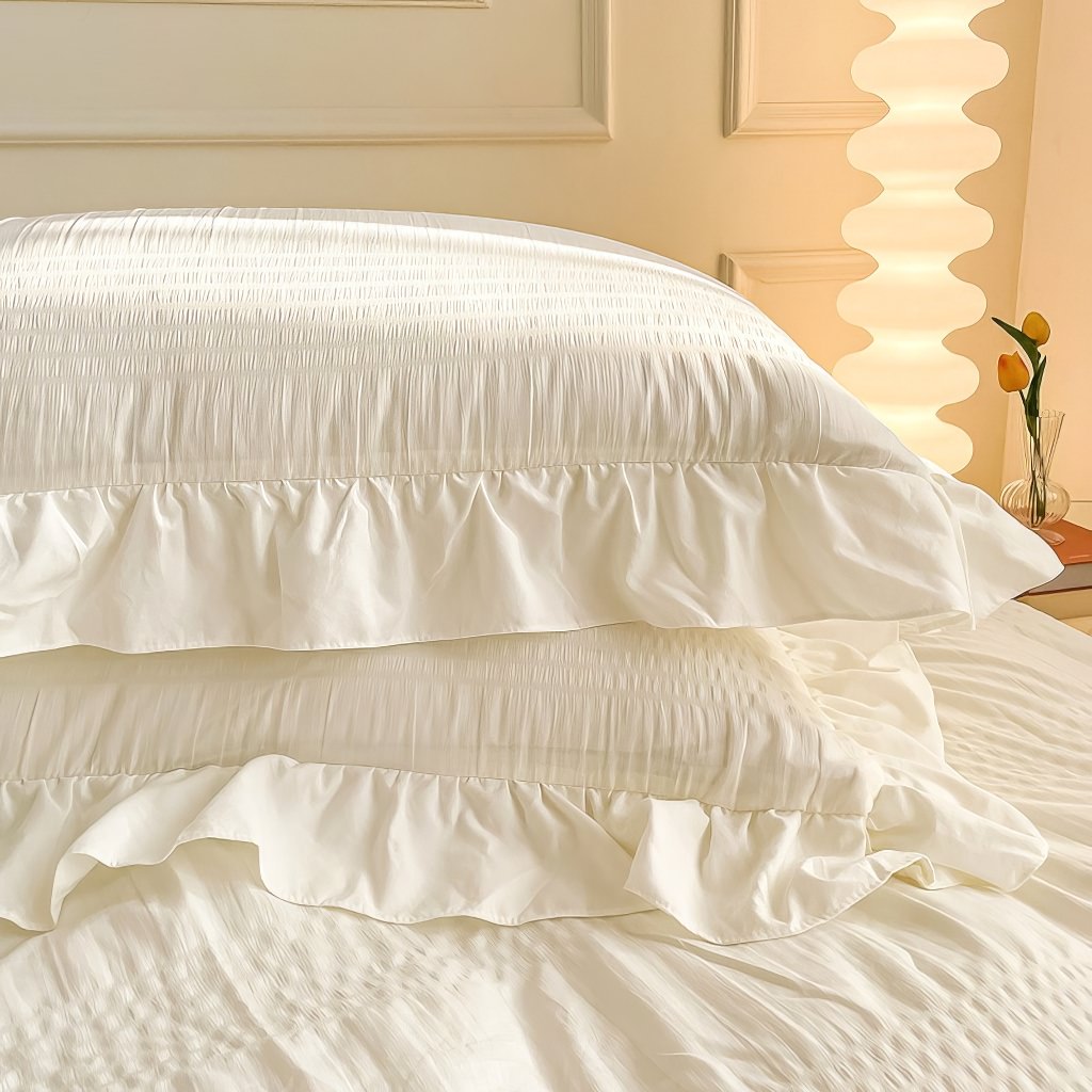 Ruffled Seersucker Bedding Set — Soft Edges for Layered Beds — Lifestyle 1