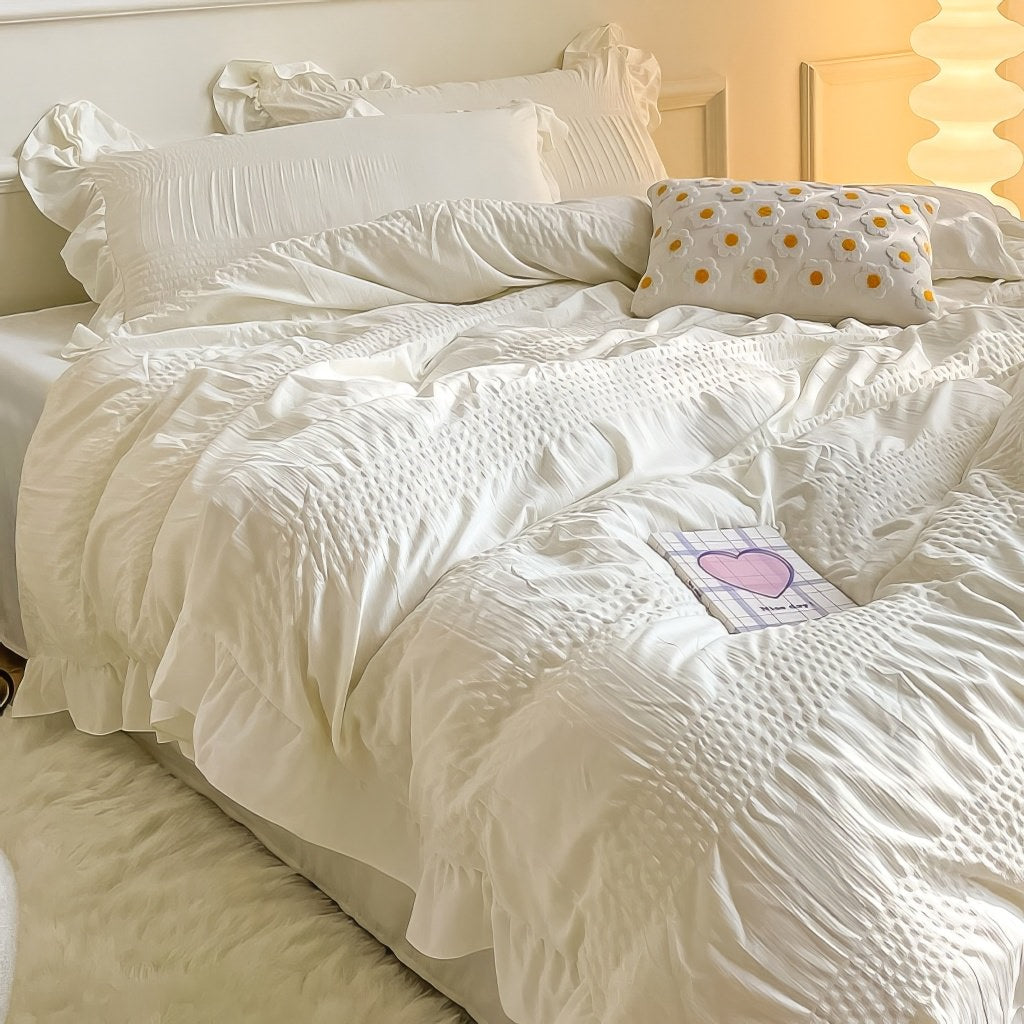 Ruffled Seersucker Bedding Set — Soft Edges for Layered Beds — Front view
