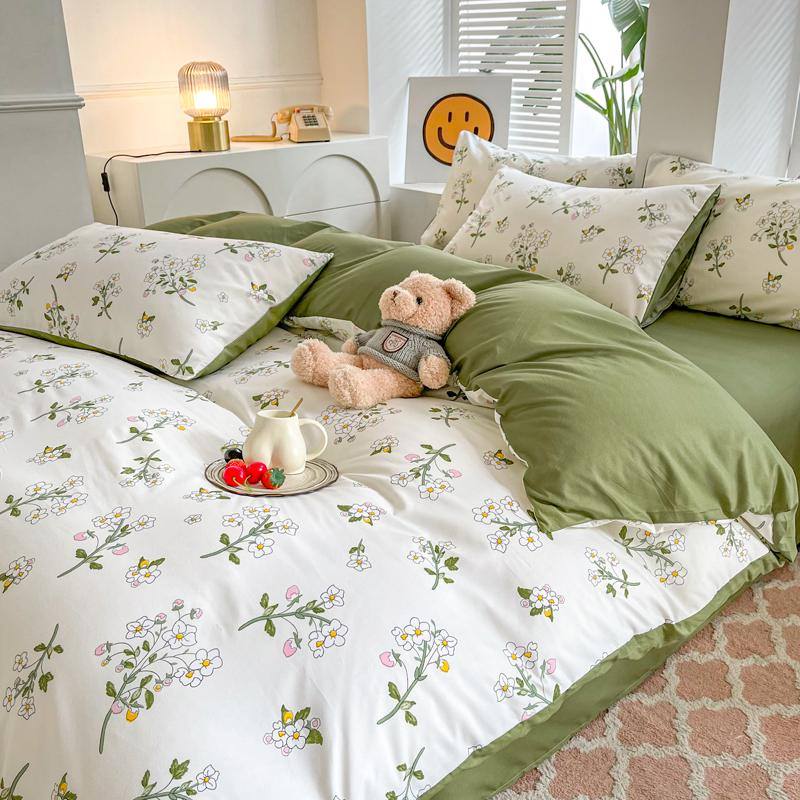 Sage Green Wildflowers Bedding Set — Soft-Touch Cotton Duvet & Pillowcases — Front view