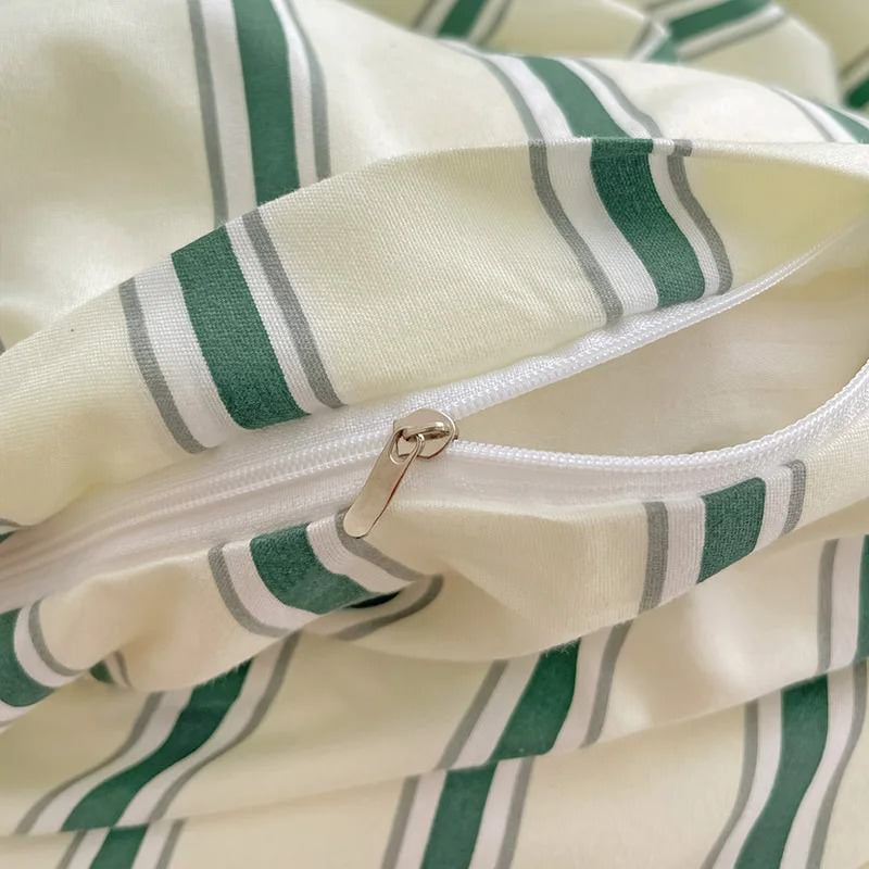 Minimalist Green Striped Sage Bedding Set — Soft-Touch Cotton Duvet & Pillowcases — Lifestyle 3