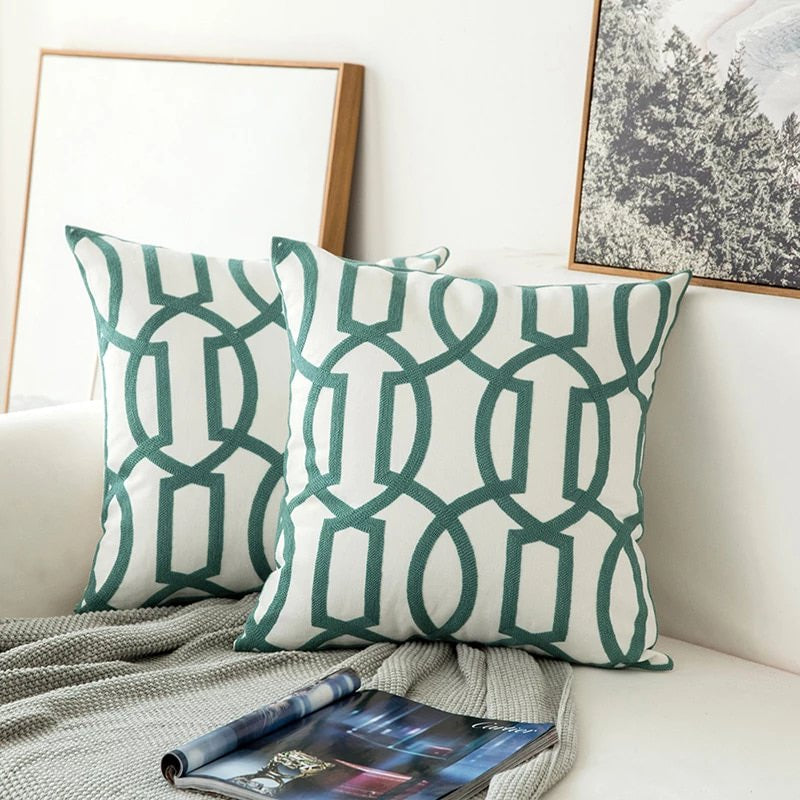 Sage Green Patterns Cushion Cover — Soft Textured Pillow for Bedroom Layering — Detail