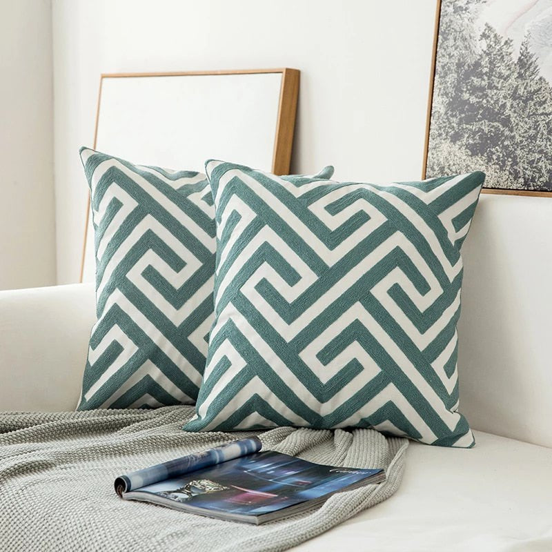 Sage Green Patterns Cushion Cover — Soft Textured Pillow for Bedroom Layering — Lifestyle 2