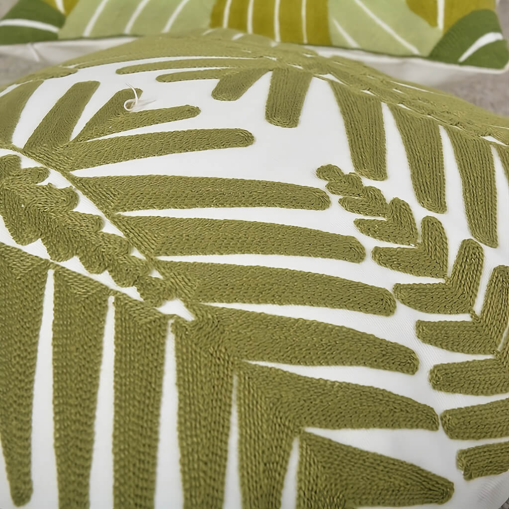 Sage Green Embroidery Throw Pillow Cover — Soft Textured Pillow for Bedroom Layering — Lifestyle 2