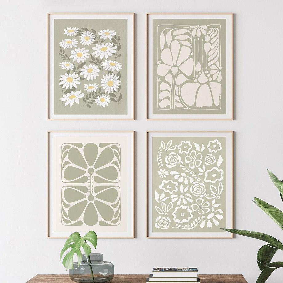 Sage Green Flowers Canvas Posters — Considered Home Styling