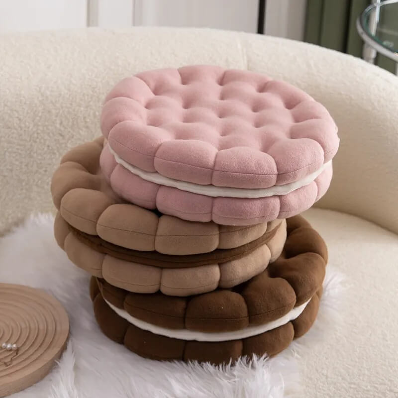 Sandwich Cookie Plush Cushion — Soft Bouclé Knit for Cosy Lounging — Front view