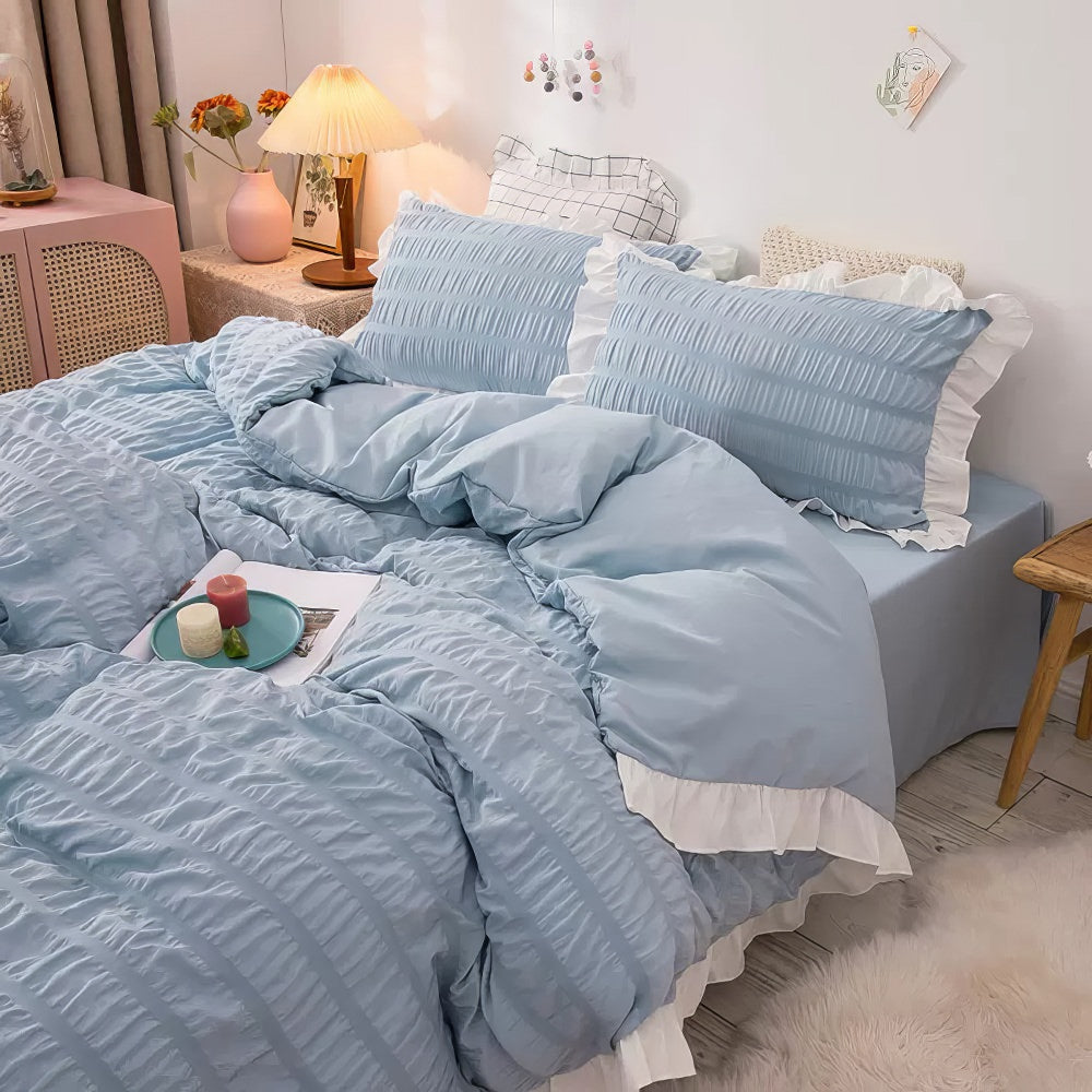 Ribbed-Texture Bedding Set — Soft-Touch Cotton Duvet & Pillowcases — Detail