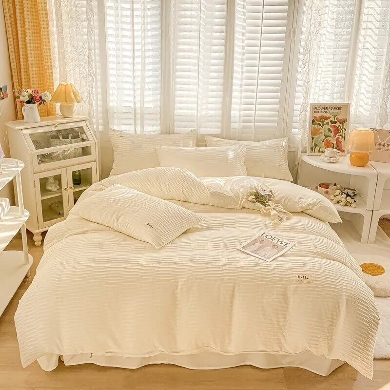 Seersucker Fabric Bedding Set — Soft-Touch Cotton Duvet & Pillowcases — Lifestyle 7