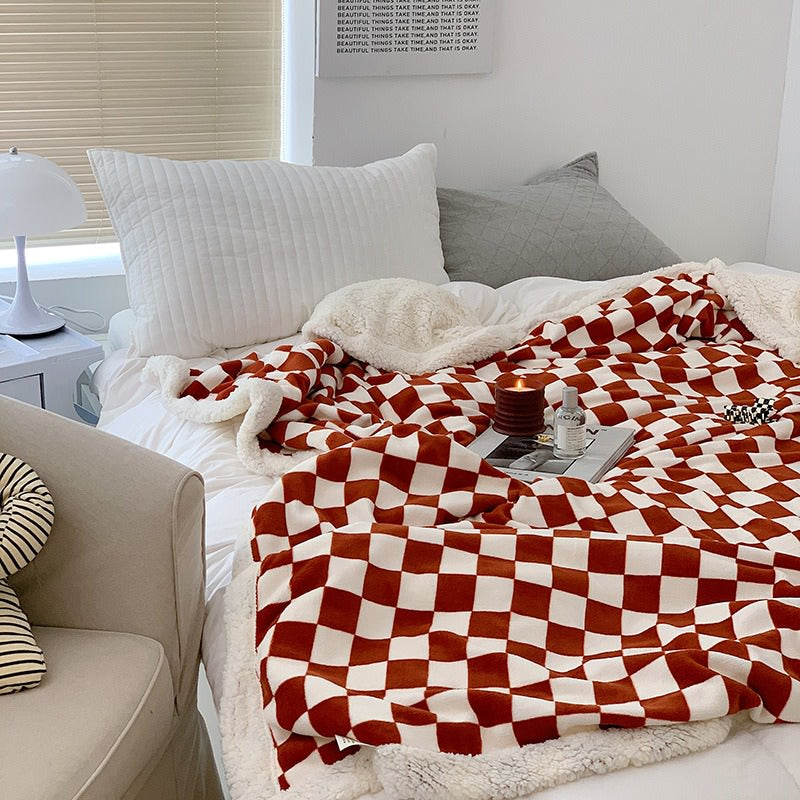 Checkered Fluffy Throw Blanket — Soft Plush Cover for Lounge and Bedroom Layering — Lifestyle 7