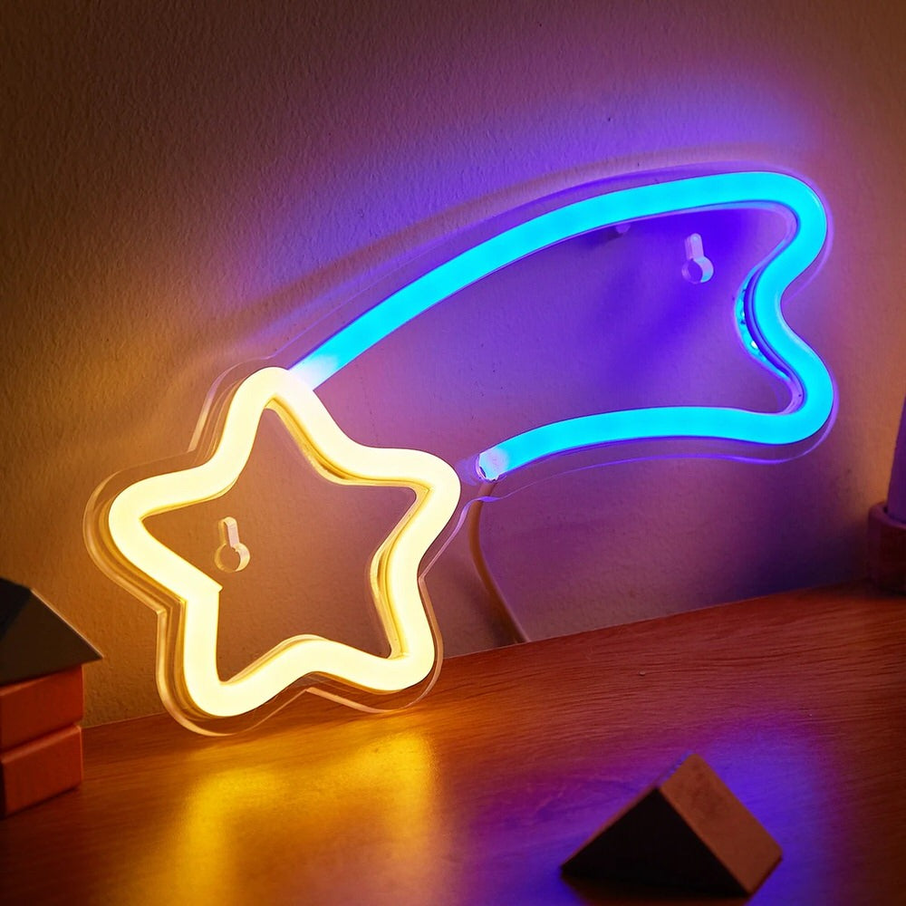 Shooting Star LED Wall Neon Sign — Front view