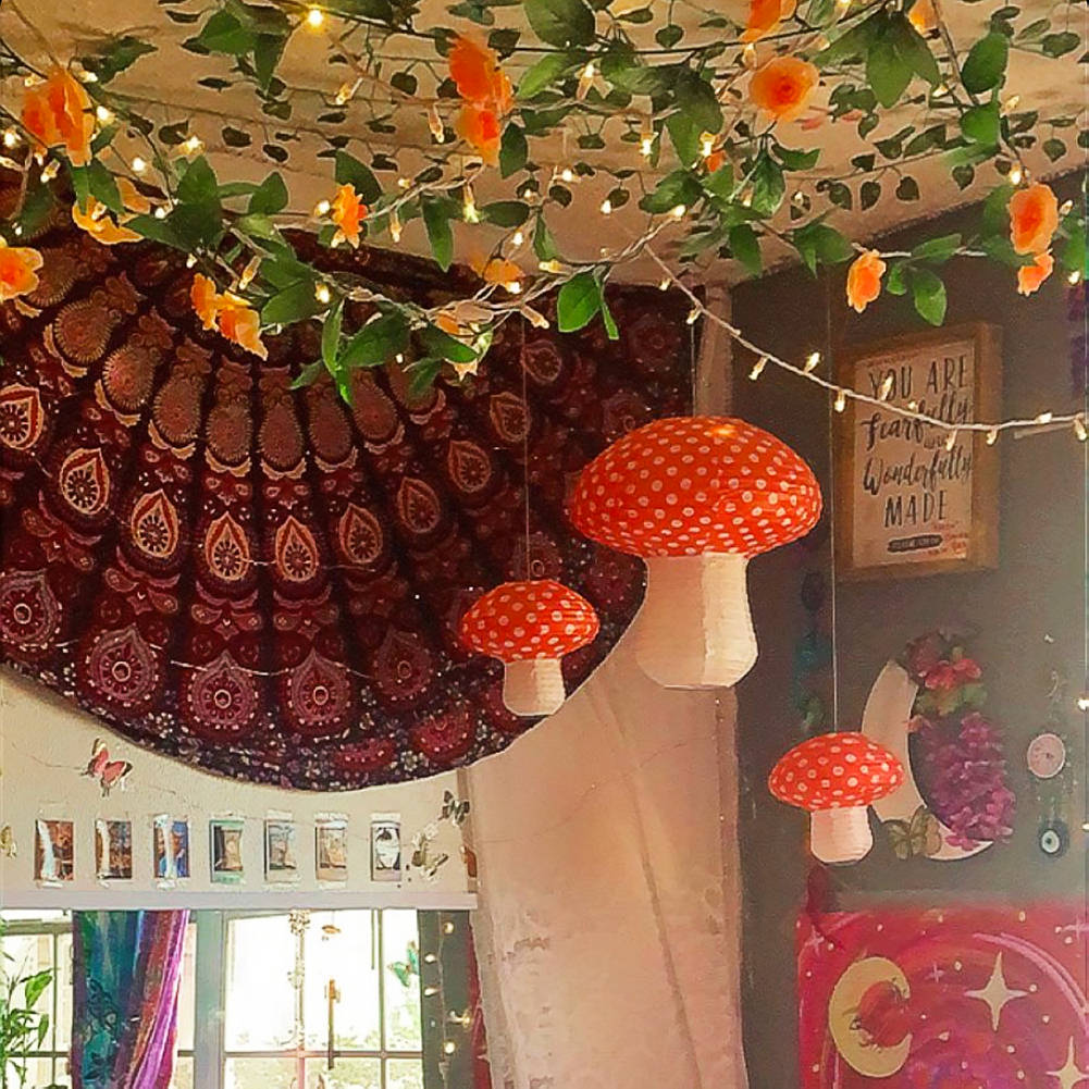 Fairy Mushroom Hanging Decor — Warm LED Mood Lighting for Bedside — Lifestyle 2