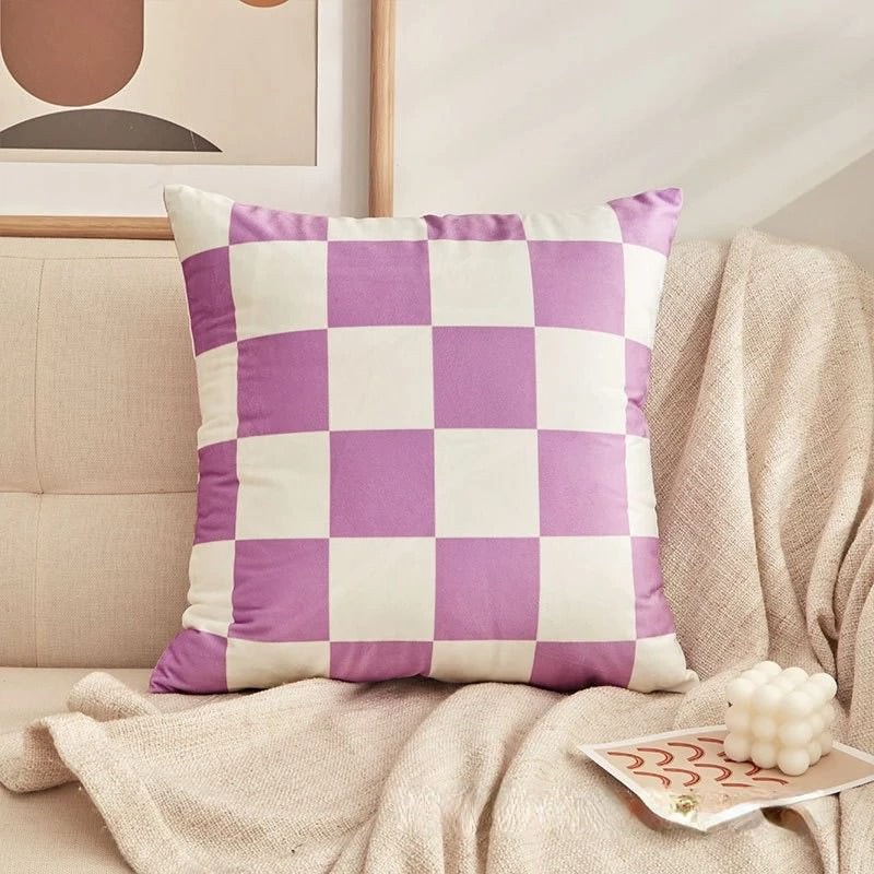 Checkered Cushion Cover — Soft Textured Pillow for Bedroom Layering — Lifestyle 4
