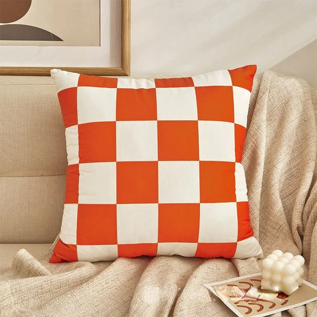 Checkered Cushion Cover — Soft Textured Pillow for Bedroom Layering — Lifestyle 6