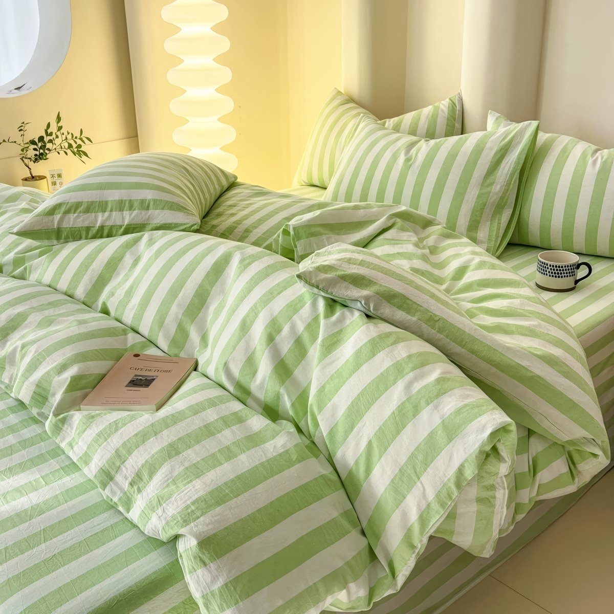 Pastel Striped Bedding Set — Breathable Cotton-Blend Duvet Cover for Everyday Use — Lifestyle 3