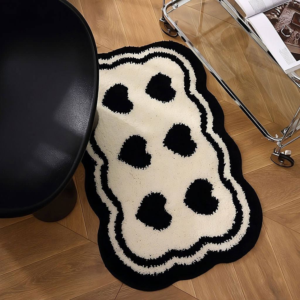 Six Hearts Black & White Tufted Rug — Soft Accent Rug for Bedroom Layering — Lifestyle 3