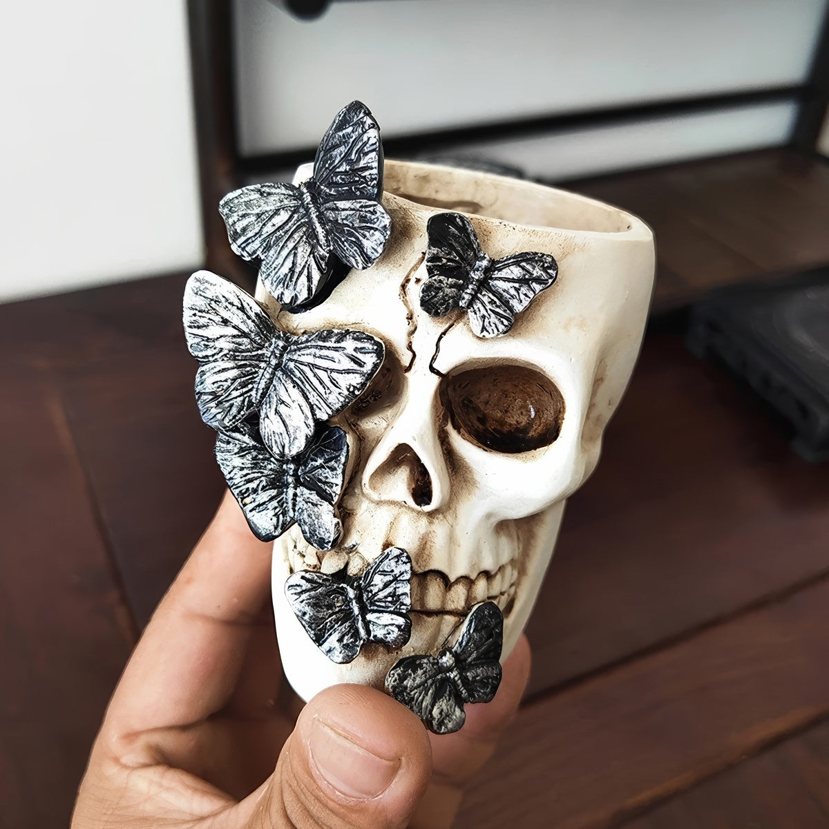 Skull with Butterflies Makeup Brush Holder — Considered Home Styling — Lifestyle 1