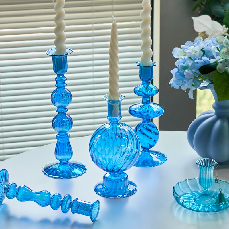 Sky Blue Glass Candle Holder — Decorative Vase for Considered Styling — Lifestyle 3
