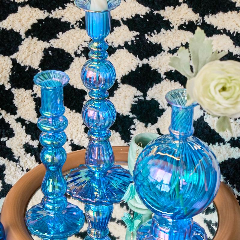 Sky Blue Glass Candle Holder — Decorative Vase for Considered Styling — Lifestyle 4