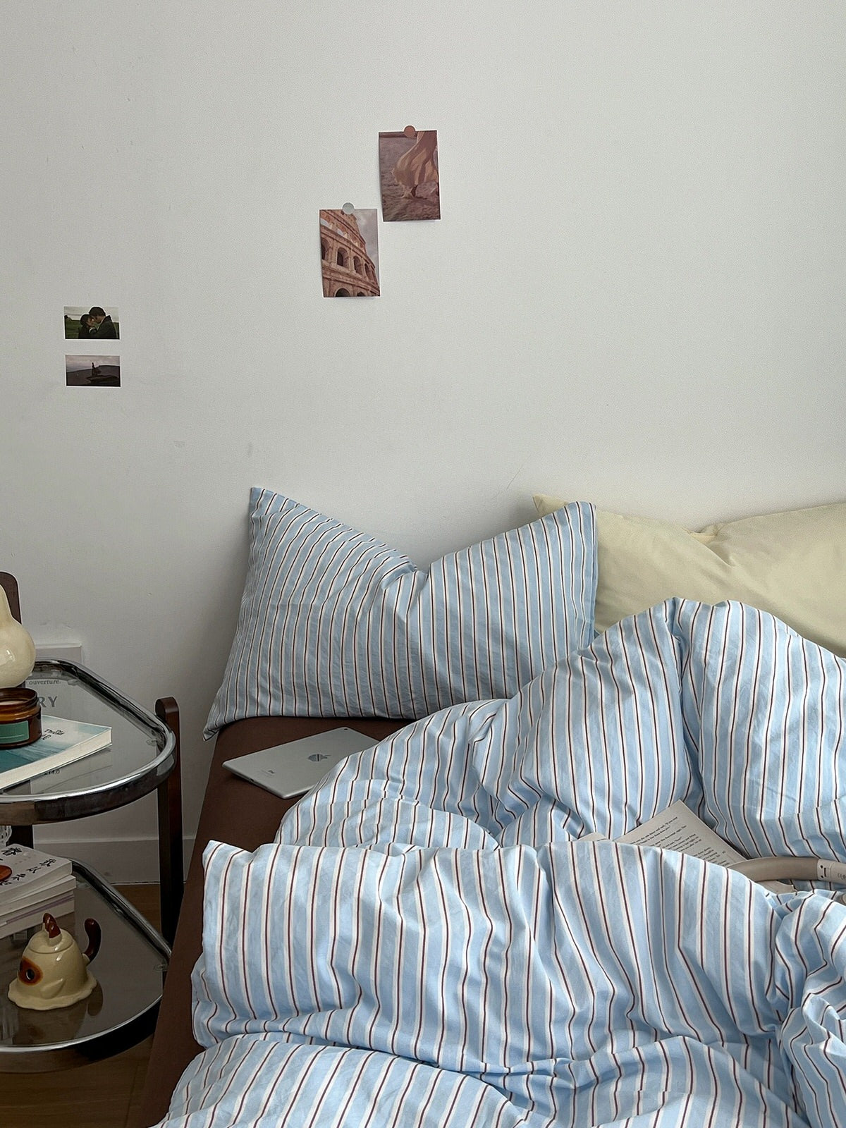 Sky Blue Striped Bedding Set — Cotton-Blend Cover for Calm Bedrooms — Front view