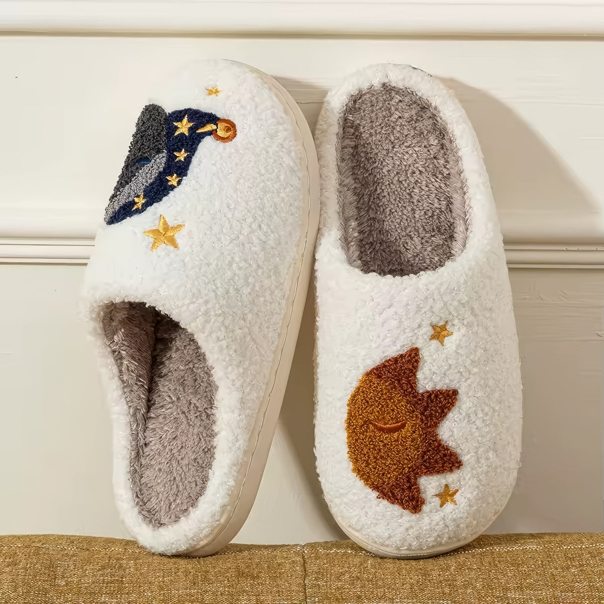 Sun & Moon Slippers — Soft Plush House Slippers for Indoor Lounging — Lifestyle 3