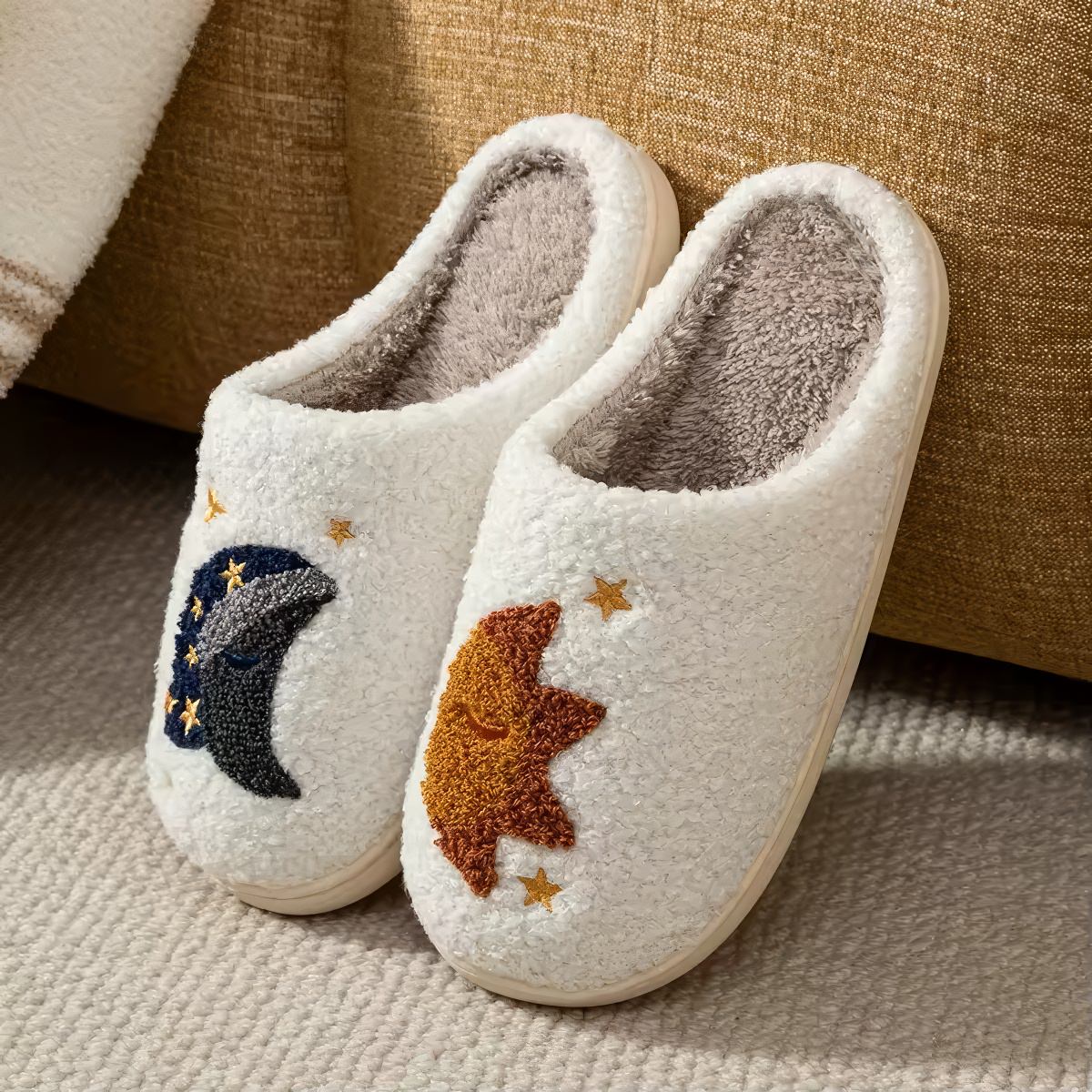 Sleepy Sun & Moon Slippers — Plush Indoor Slip-On for Home Comfort — Lifestyle 5