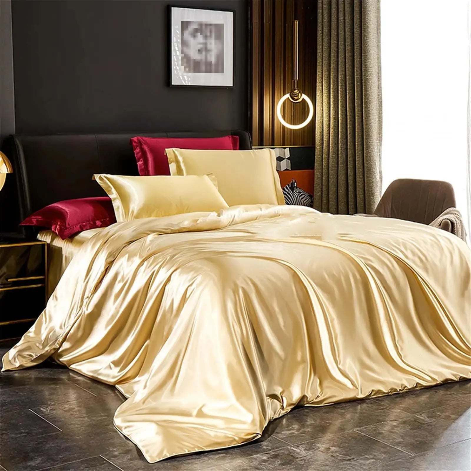 Luxury Mulberry Silk Bedding Set - 4 Piece Collection in Champagne, Pink, Purple, Blue - Duvet 79x91", Sheets 59" & 71 — Life