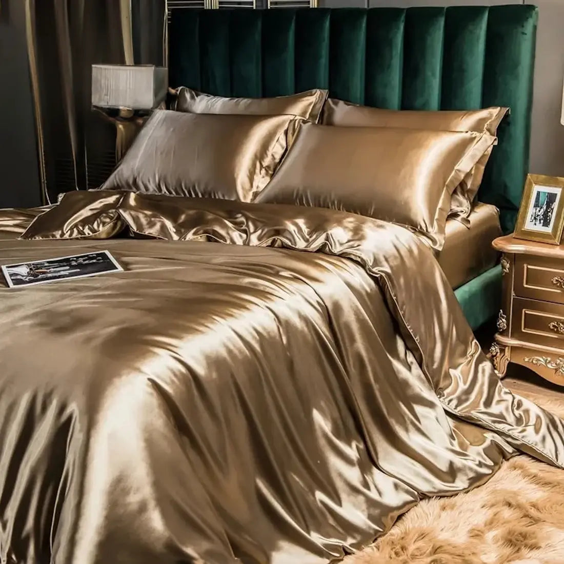 Luxury Mulberry Silk Bedding Set - 4 Piece Collection in Champagne, Pink, Purple, Blue - Duvet 79x91", Sheets 59" & 71 — Life