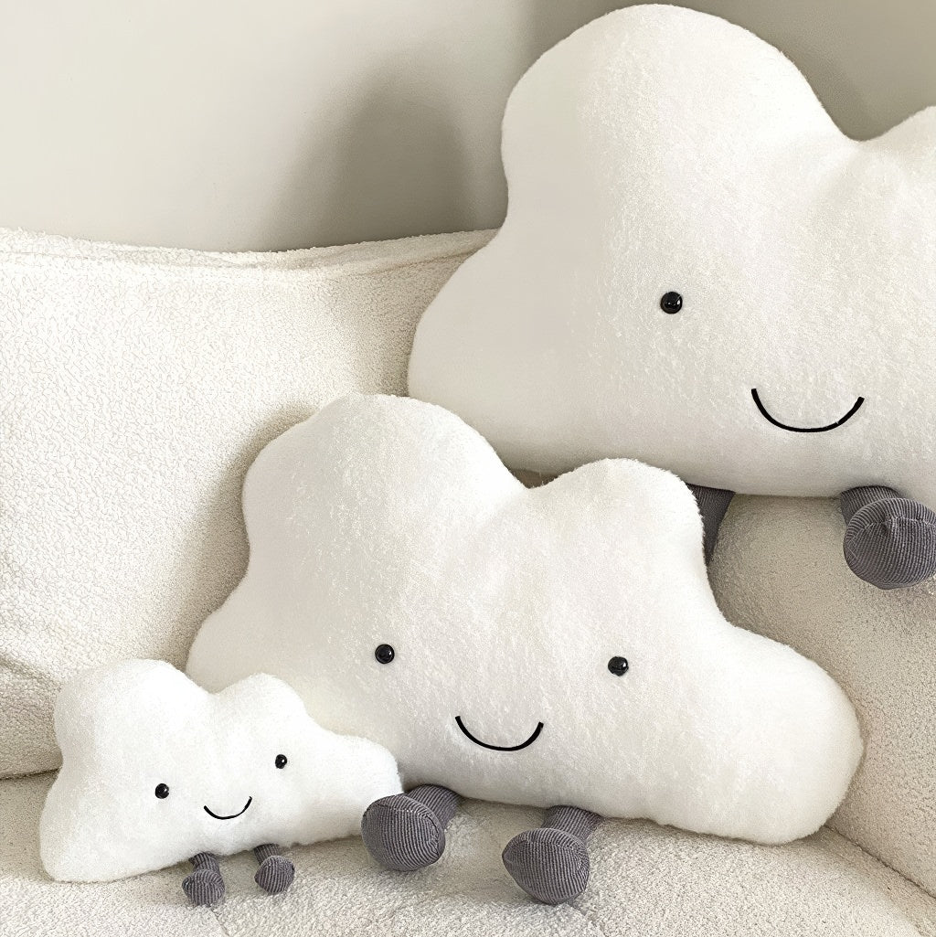 Happy Cloud Plush Throw Pillow — Soft Textured Pillow for Bedroom Layering — Front view