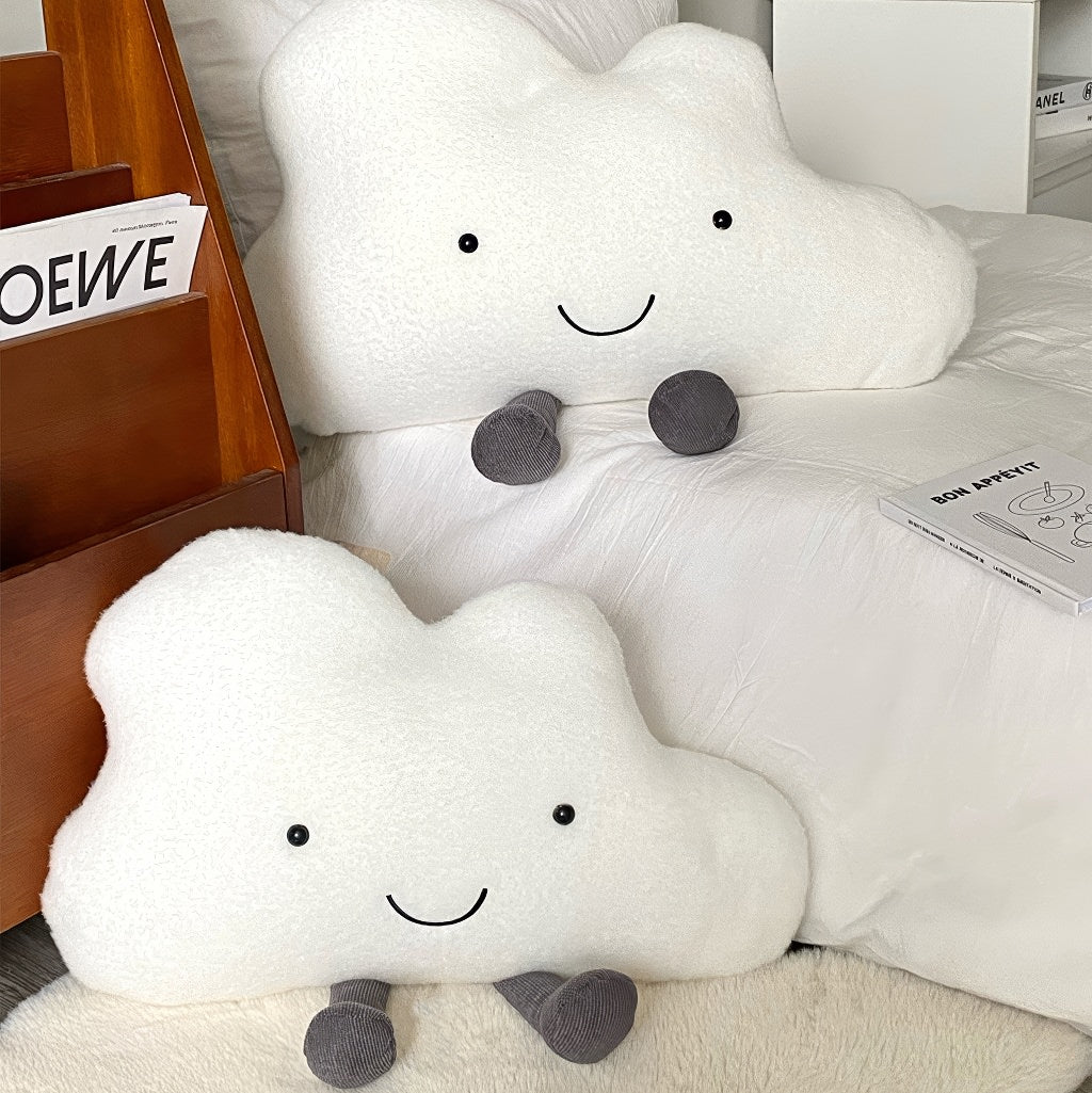 Happy Cloud Plush Throw Pillow — Soft Textured Pillow for Bedroom Layering — Lifestyle 3