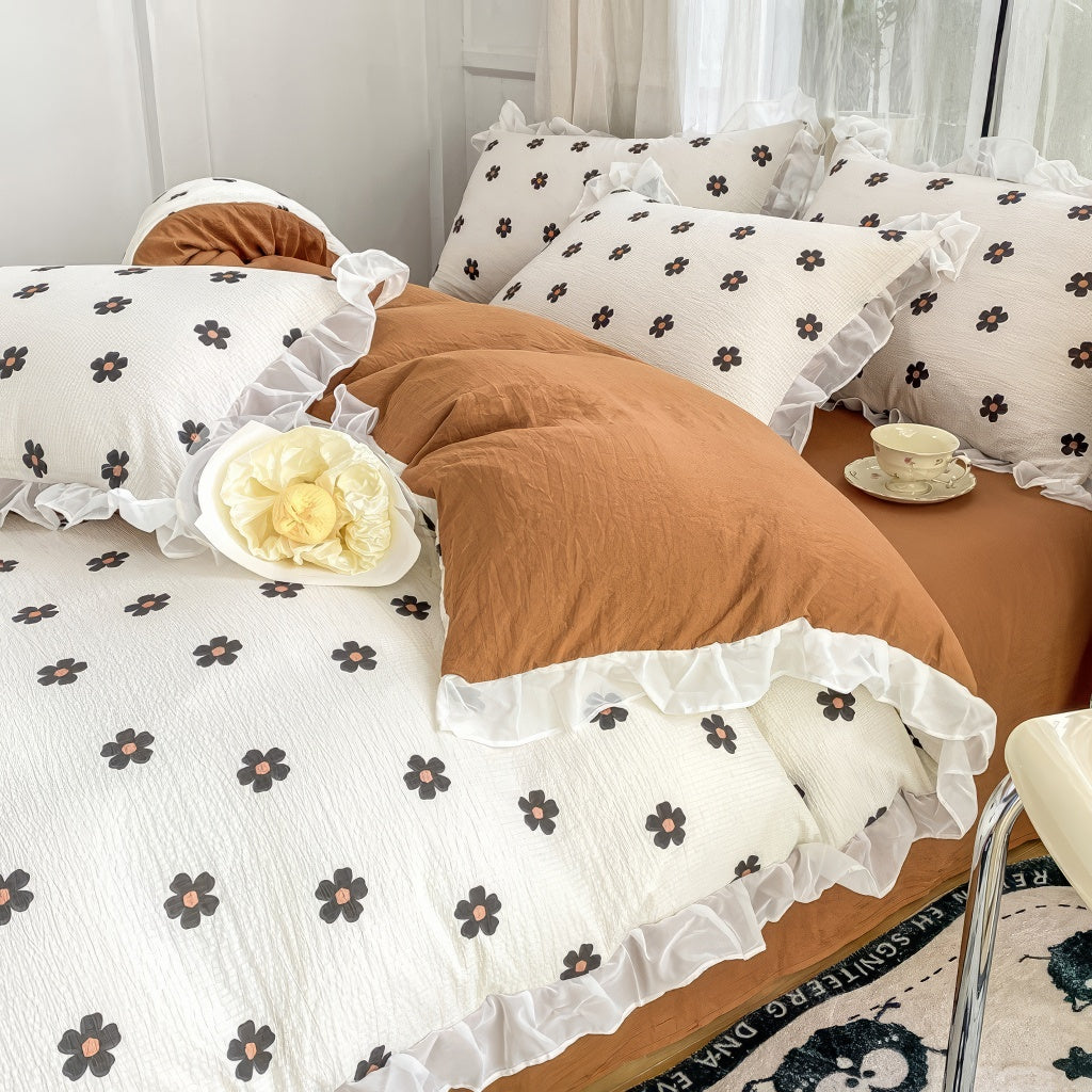 Spring Flowers Print Lace Bedding Set — Soft-Touch Cotton Duvet & Pillowcases — Lifestyle 4
