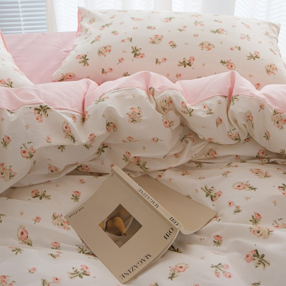 Spring Roses Pale Pink Bedding Set — Soft-Touch Cotton Duvet & Pillowcases — Lifestyle 5