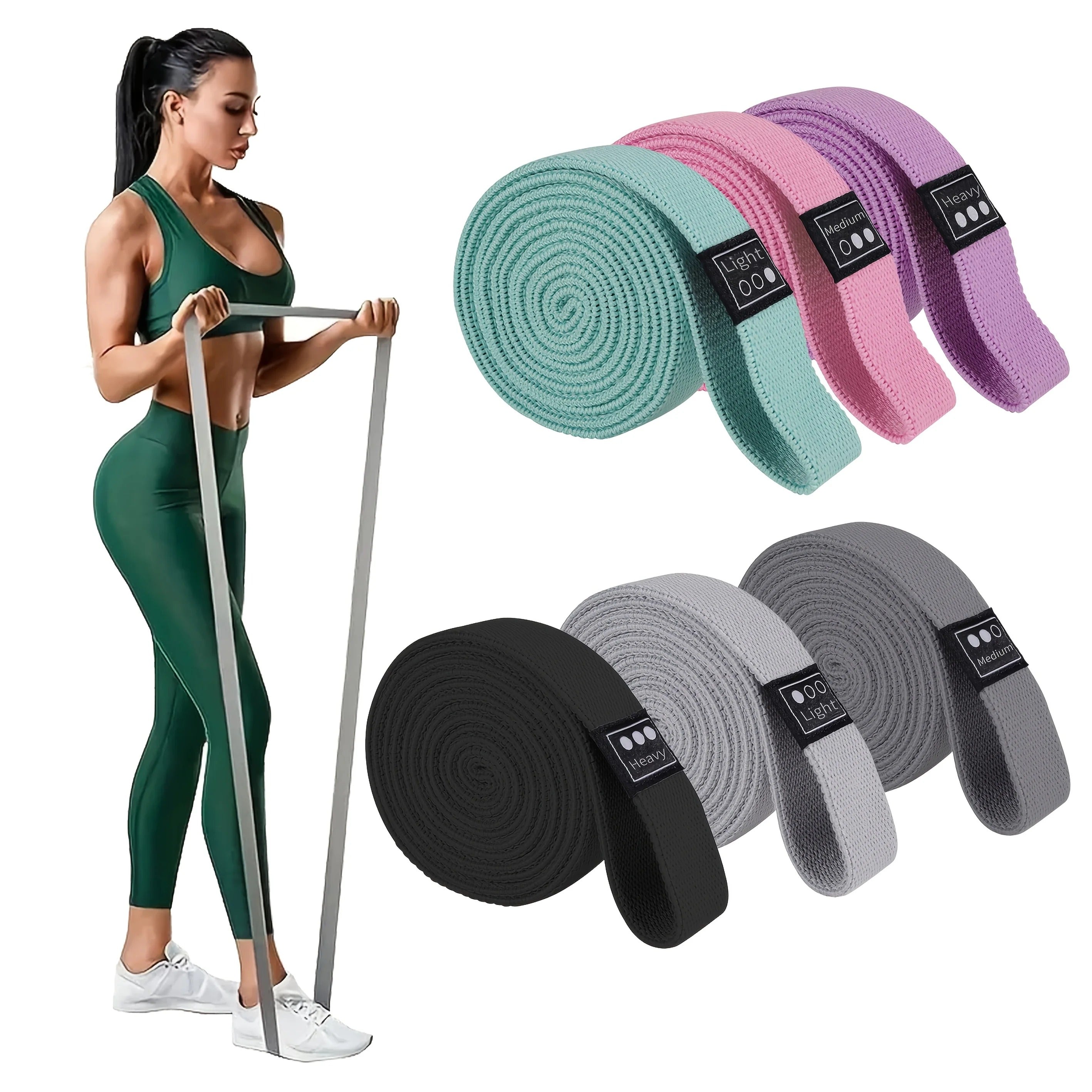 Squad Resistance Loop Band Set of 3 — Long Polyester Cotton Bands for Glutes, Yoga & Pull-Ups