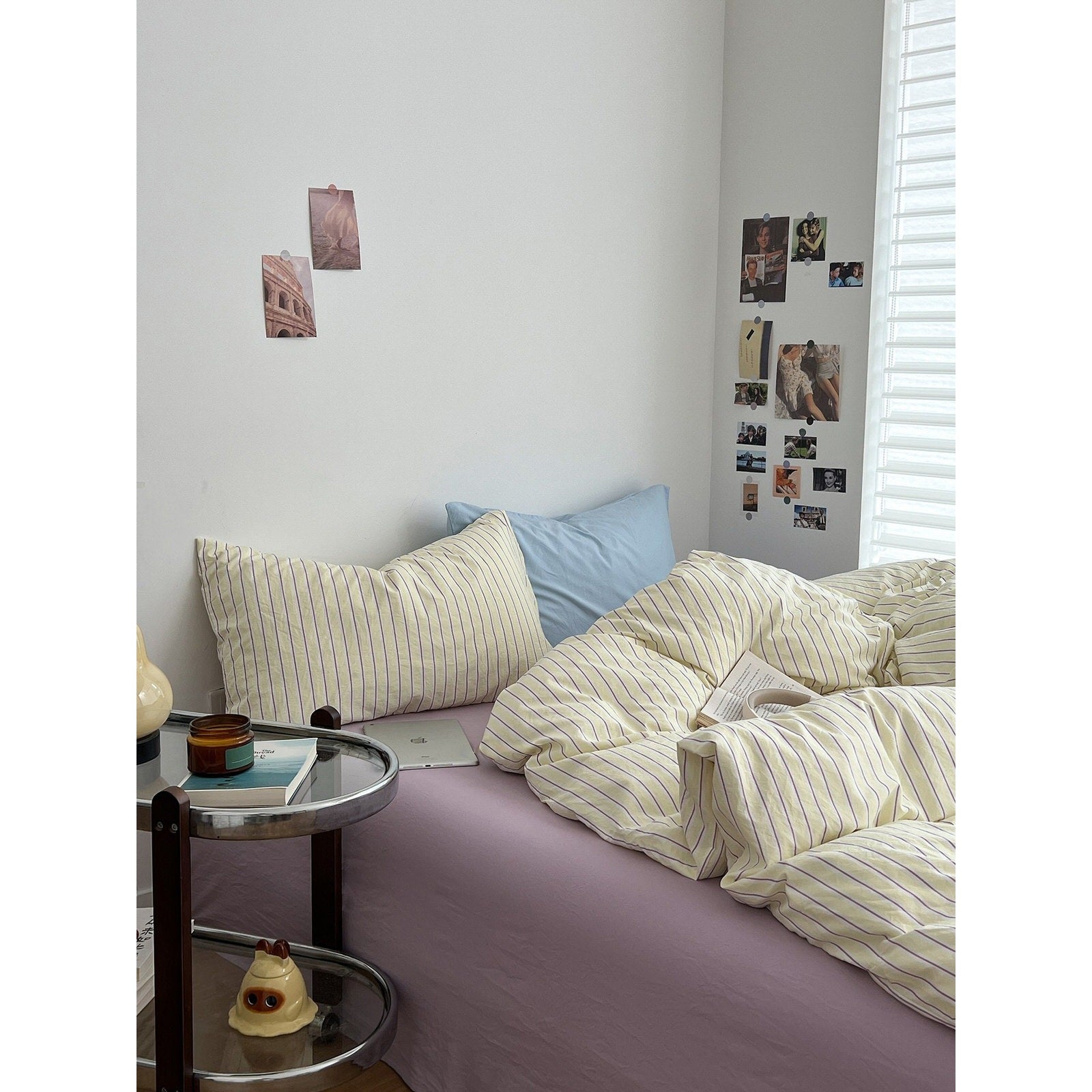 Pale Lemon Pinstripe Bedding Set — Cotton-Blend Cover for Calm Bedrooms — Detail