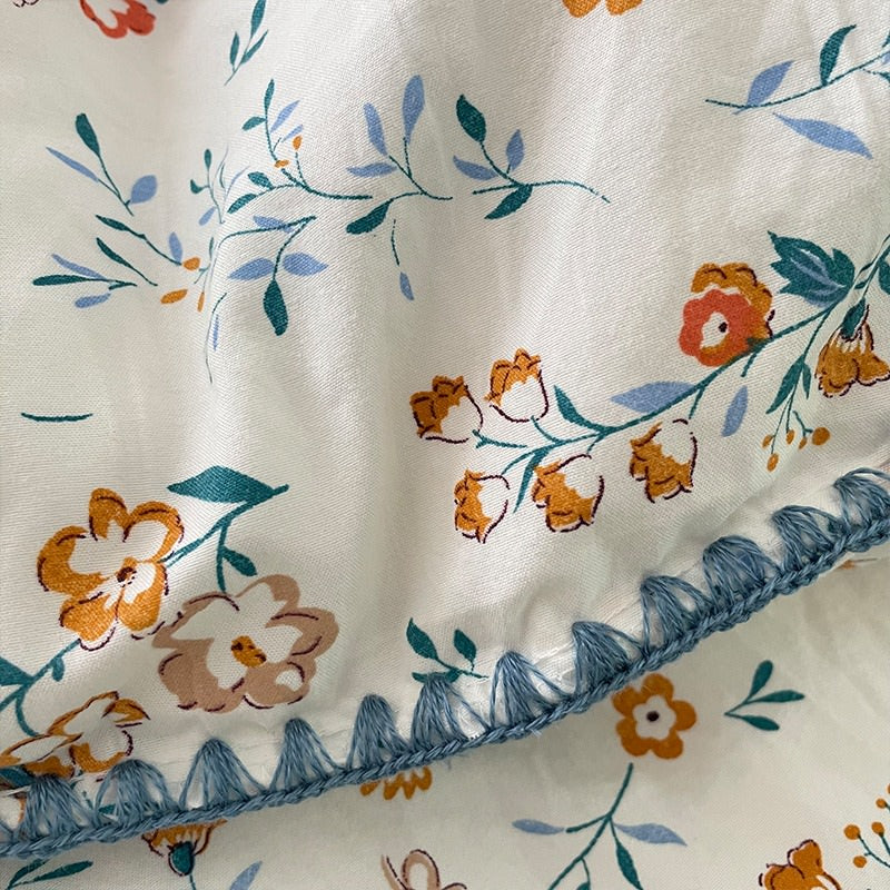 Stitched Edge Blue Wildflowers Bedding Set — Soft-Touch Cotton Duvet & Pillowcases — Lifestyle 2