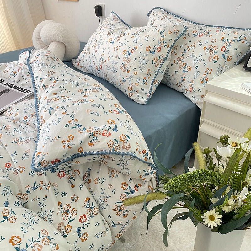 Stitched Edge Blue Wildflowers Bedding Set — Soft-Touch Cotton Duvet & Pillowcases — Lifestyle 3