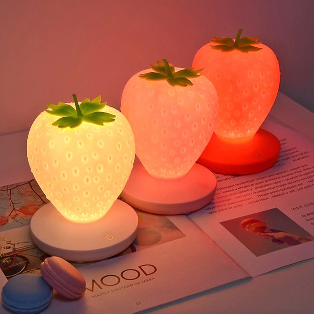 Strawberry Night Light — Warm LED Mood Lighting for Bedside — Detail