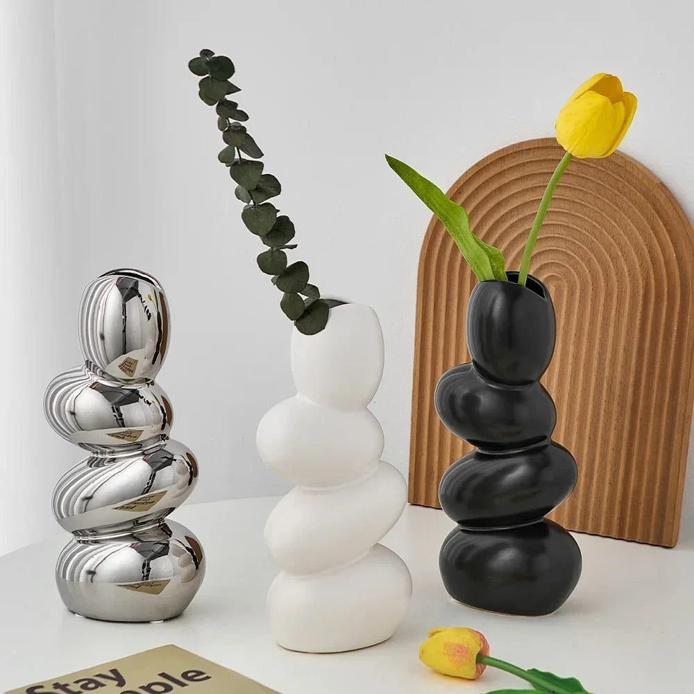 Staked Stones Modern Ceramic Vase — Decorative Vase for Considered Styling — Detail