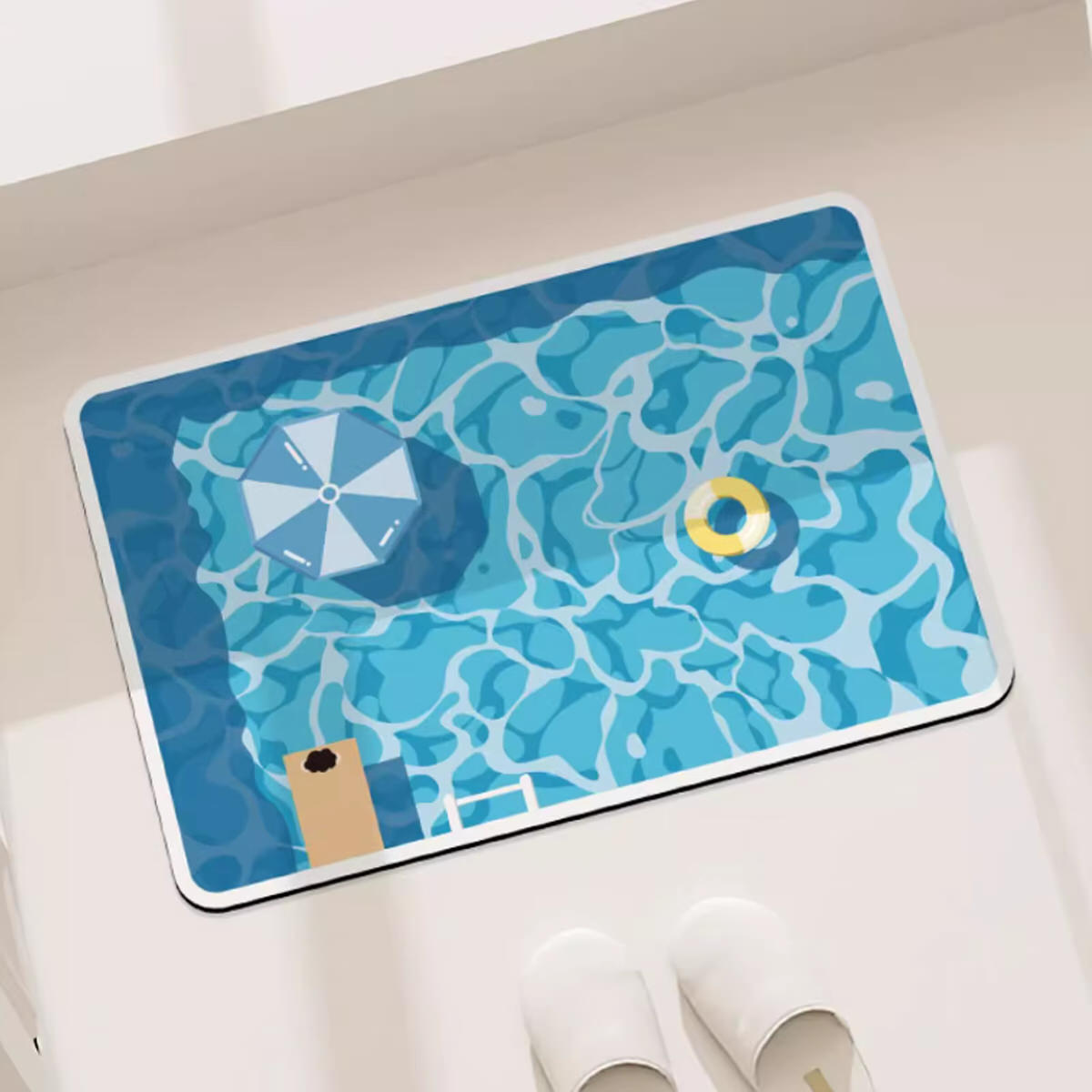 Summer Pool Rubber Bath Mat — Soft Accent Rug for Bedroom Layering — Detail