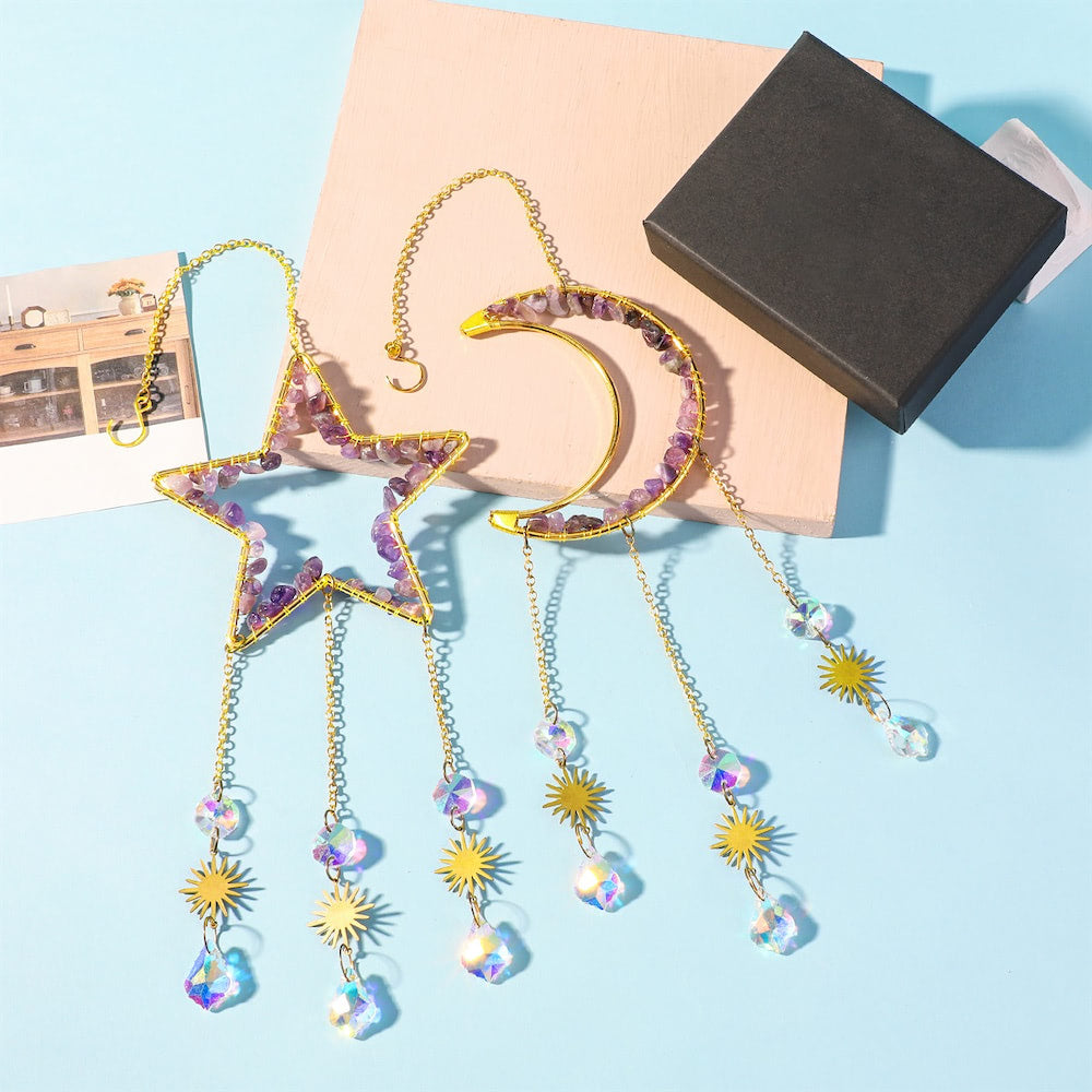 Moon & Star Amethyst Suncatcher Set — Considered Home Styling — Lifestyle 1