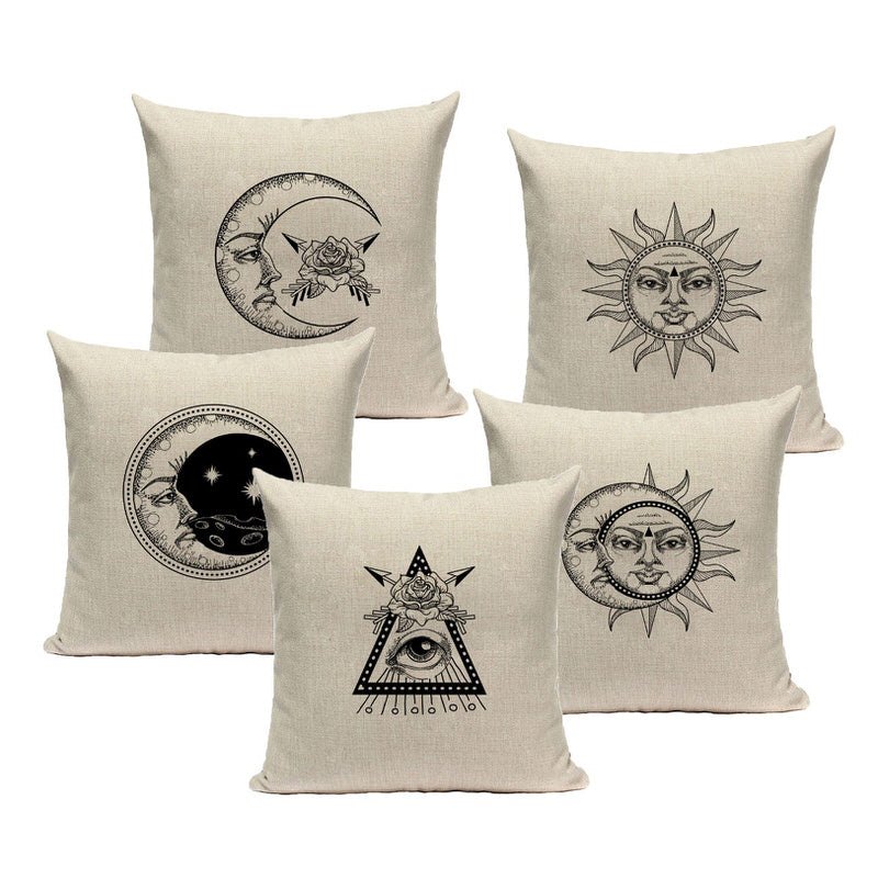 Monochrome Sun & Moon Cushion Covers — Soft Textured Pillow for Bedroom Layering — Front view