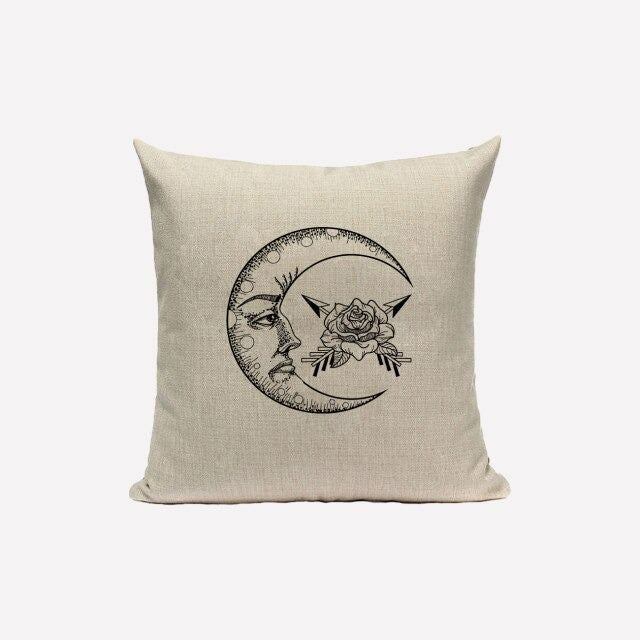 Sun & Moon Cushion Cover — Monochrome Linen Pillow for Bedroom Styling — Lifestyle 8